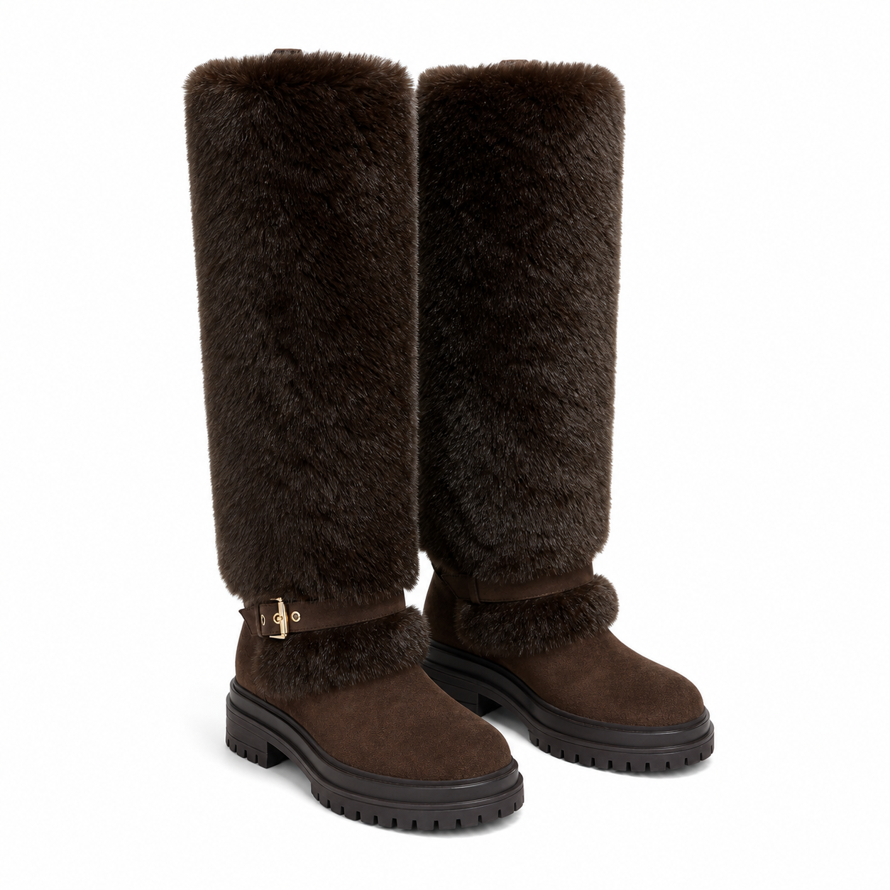 Chocolate Suede Cuenca Block-Heel Boots