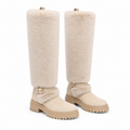 Beige Suede Cuenca Block-Heel Boots