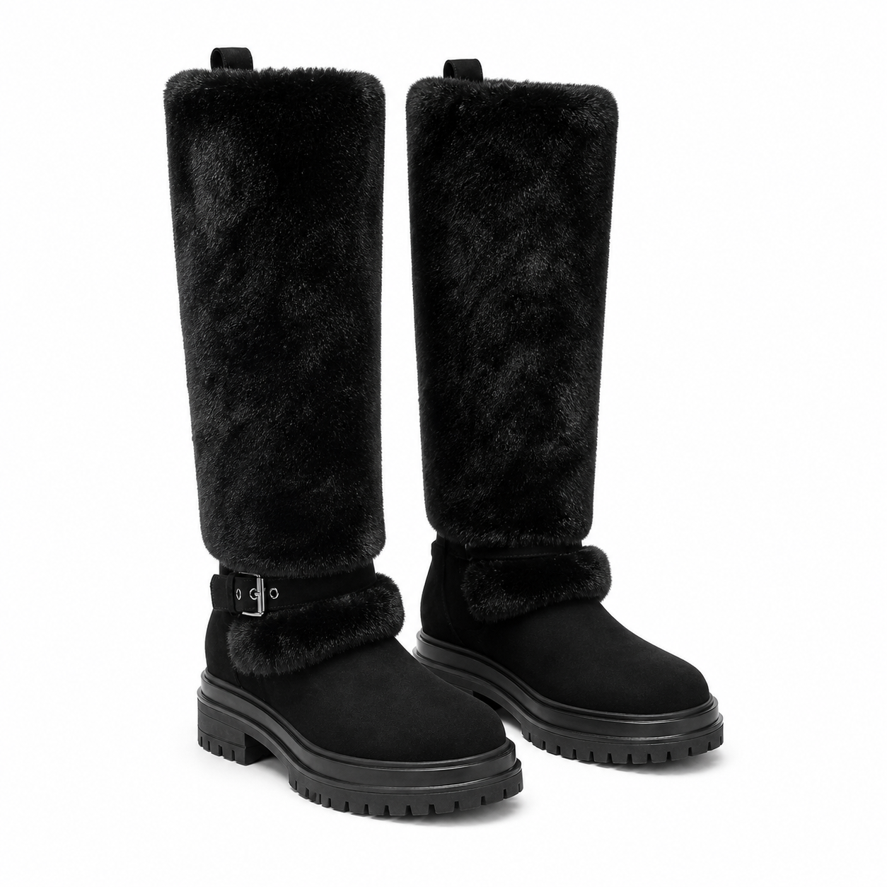 Black Suede Cuenca Block-Heel Boots