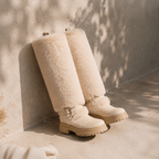 Beige Suede Cuenca Block-Heel Boots styled scene