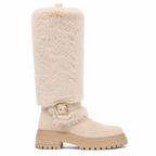 Beige Suede Cuenca Block-Heel Boots side view