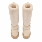 Beige Suede Cuenca Block-Heel Boots top view