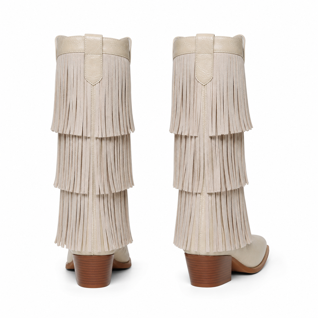 Soft Cream Besalu Leather Square-Heel Boots heel detail