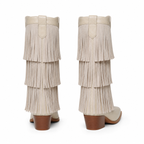 Soft Cream Besalu Leather Square-Heel Boots heel detail