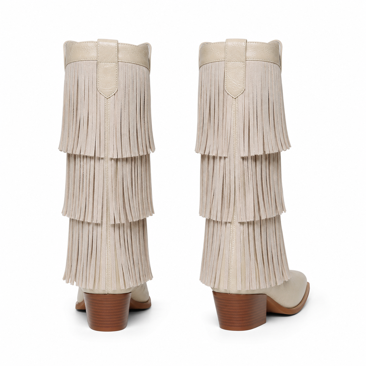 Soft Cream Besalu Leather Square-Heel Boots heel detail