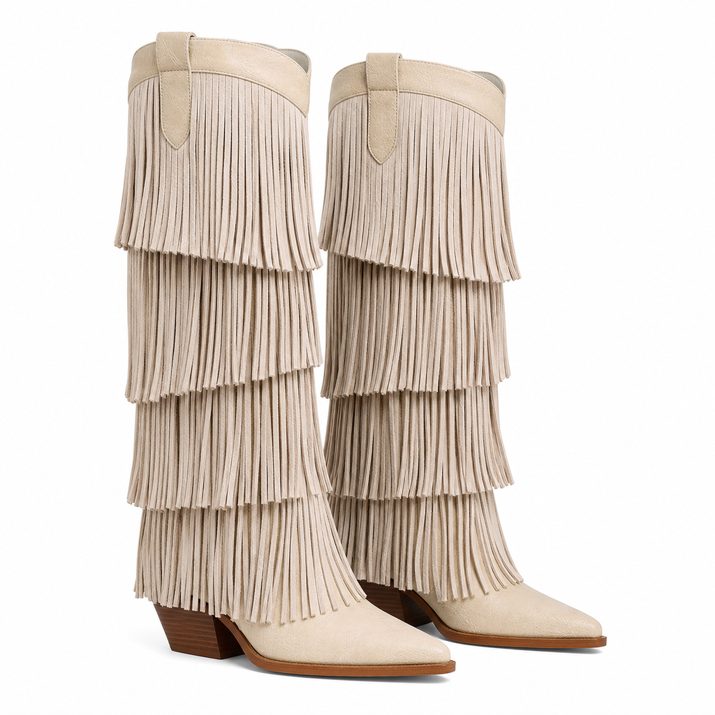 Soft Cream Besalu Leather Square-Heel Boots