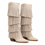 Soft Cream Besalu Leather Square-Heel Boots