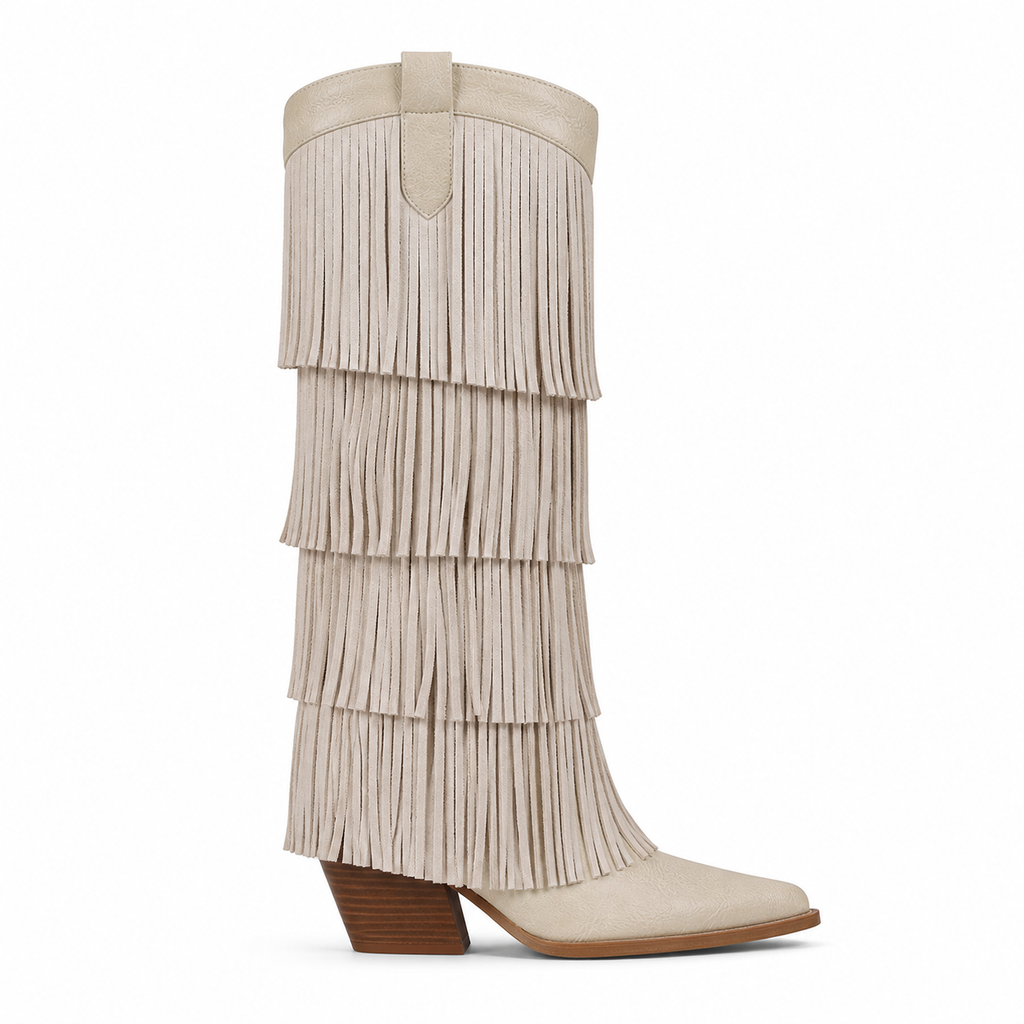 Soft Cream Besalu Leather Square-Heel Boots side view