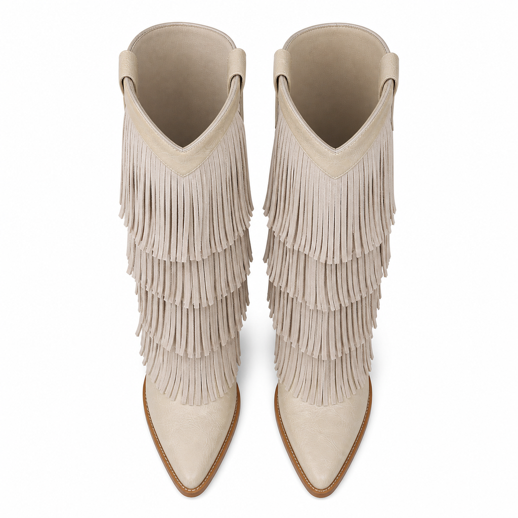 Soft Cream Besalu Leather Square-Heel Boots top view