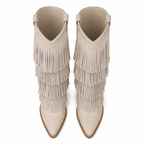Soft Cream Besalu Leather Square-Heel Boots top view