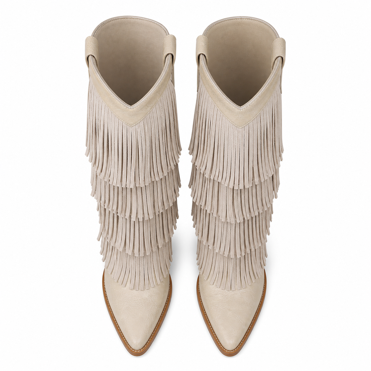 Soft Cream Besalu Leather Square-Heel Boots top view