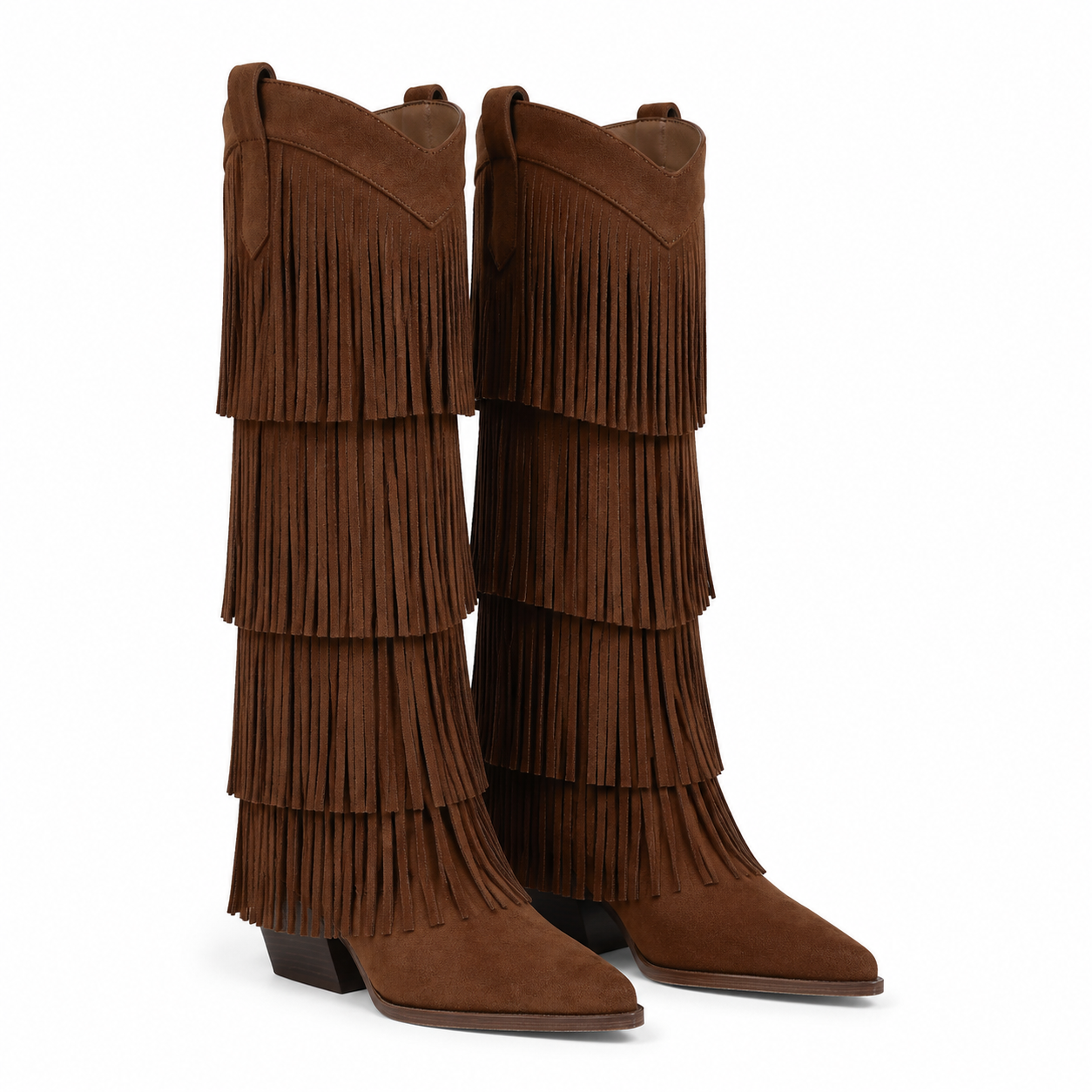Brown Suede Besalu Leather Square-Heel Boots