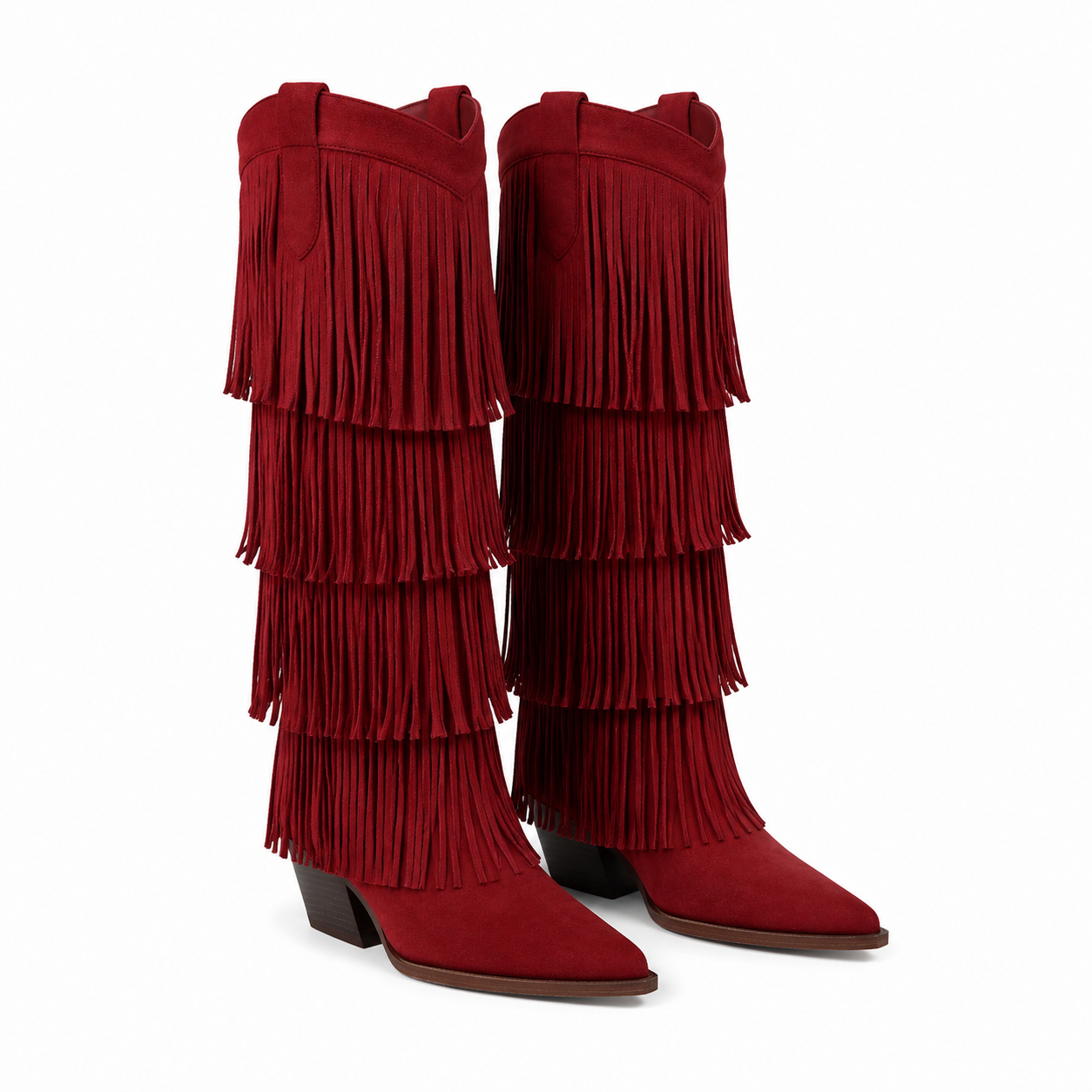 Red Suede Besalu Leather Square-Heel Boots