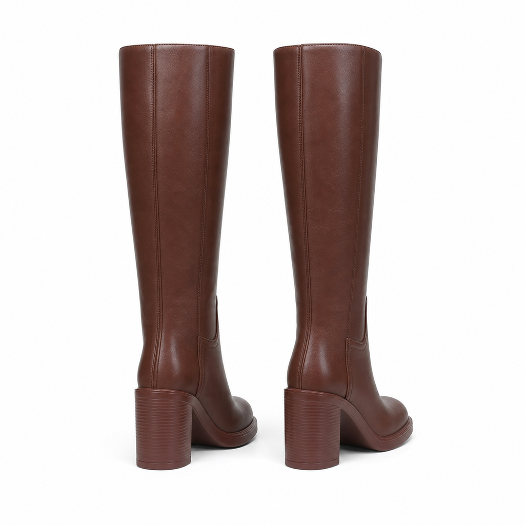 Rich Brown Barolo Leather Low-Heel Boots heel detail