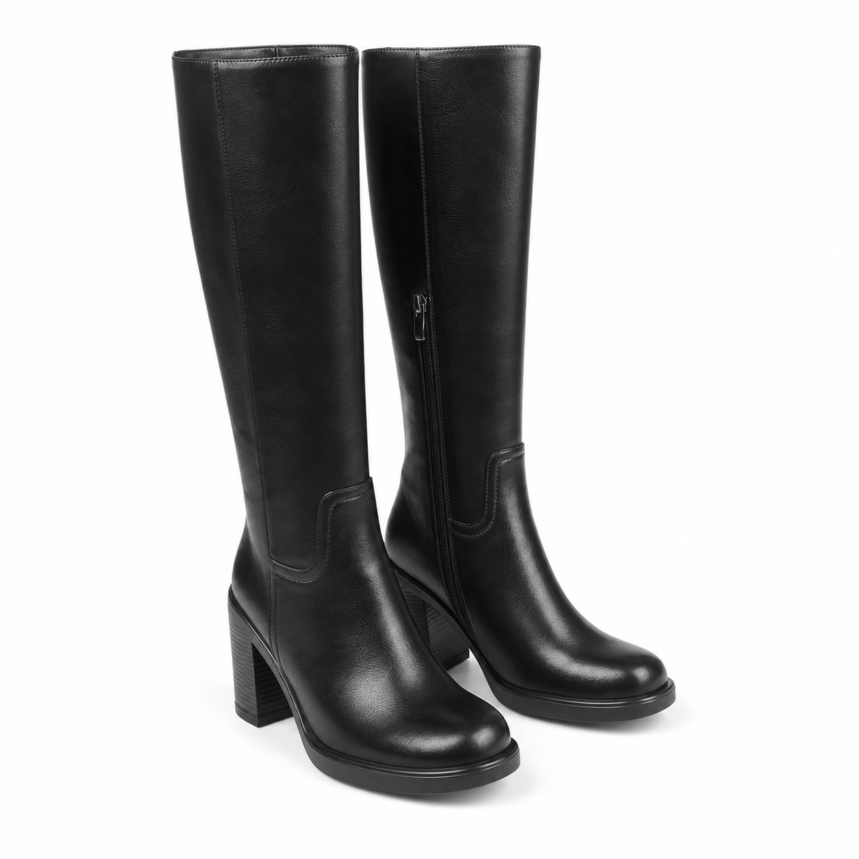 Deep Black Barolo Leather Low-Heel Boots