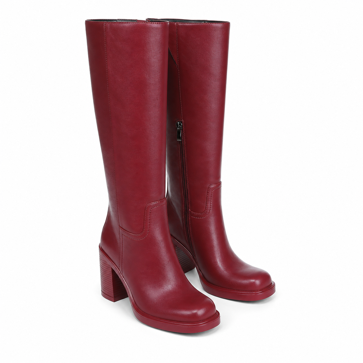 Deep Red Barolo Leather Low-Heel Boots