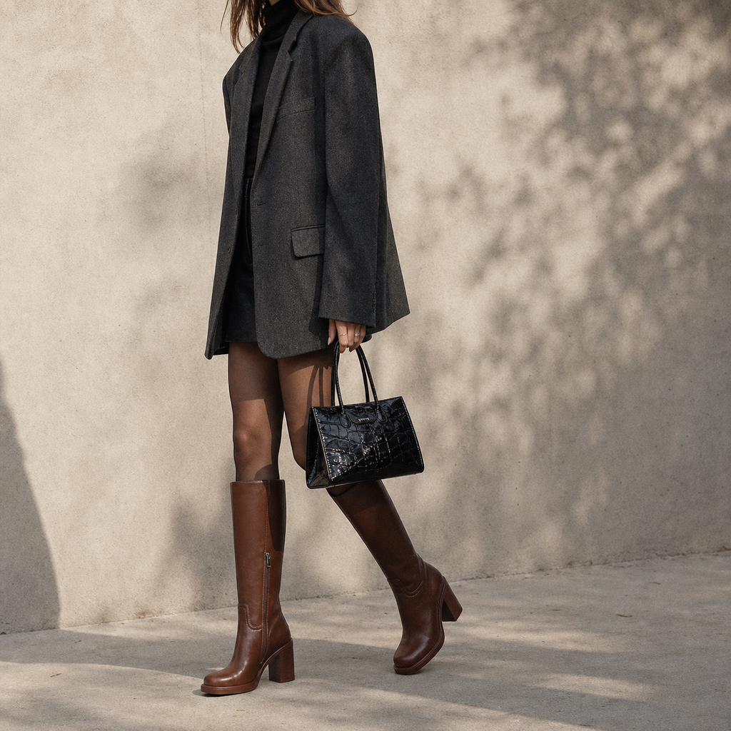 Rich Brown Barolo Leather Low-Heel Boots lifestyle scene