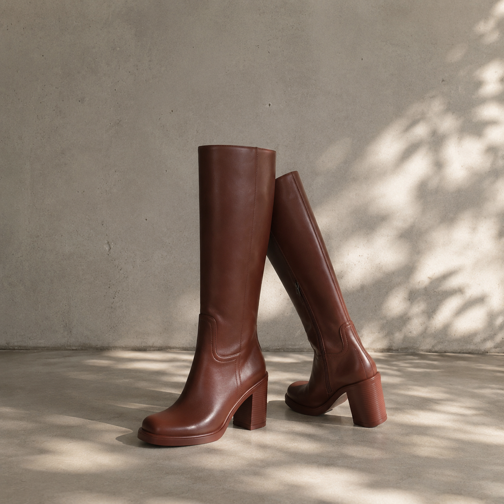 Rich Brown Barolo Leather Low-Heel Boots styled scene