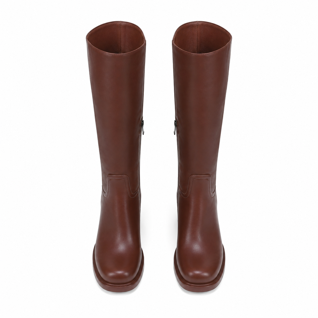 Rich Brown Barolo Leather Low-Heel Boots top view