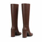 Rich Brown Pistoia Leather Block-Heel Boots heel detail