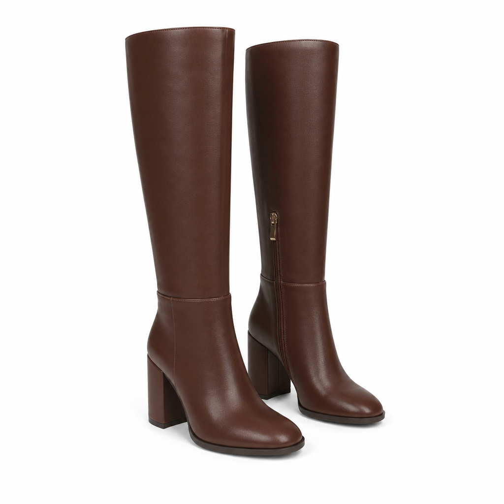 Rich Brown Pistoia Leather Block-Heel Boots