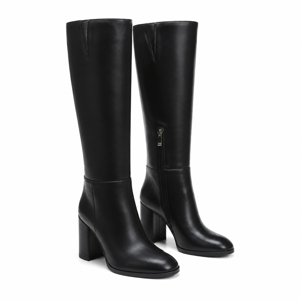 Deep Black Pistoia Leather Block-Heel Boots
