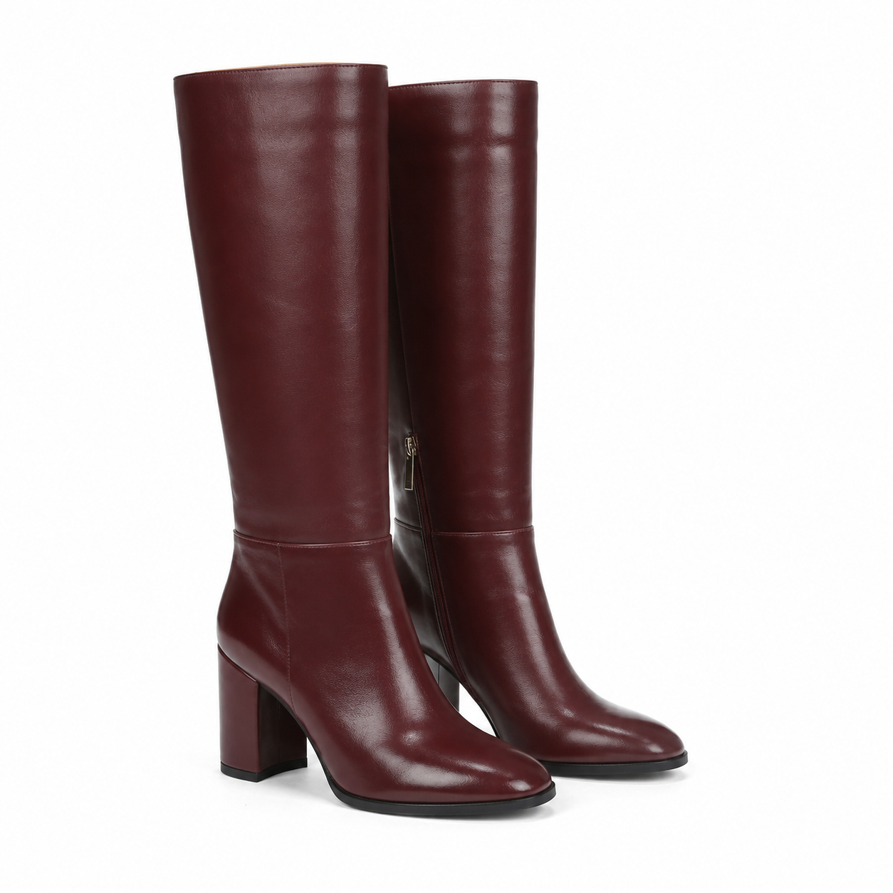 Deep Wine Pistoia Leather Block-Heel Boots