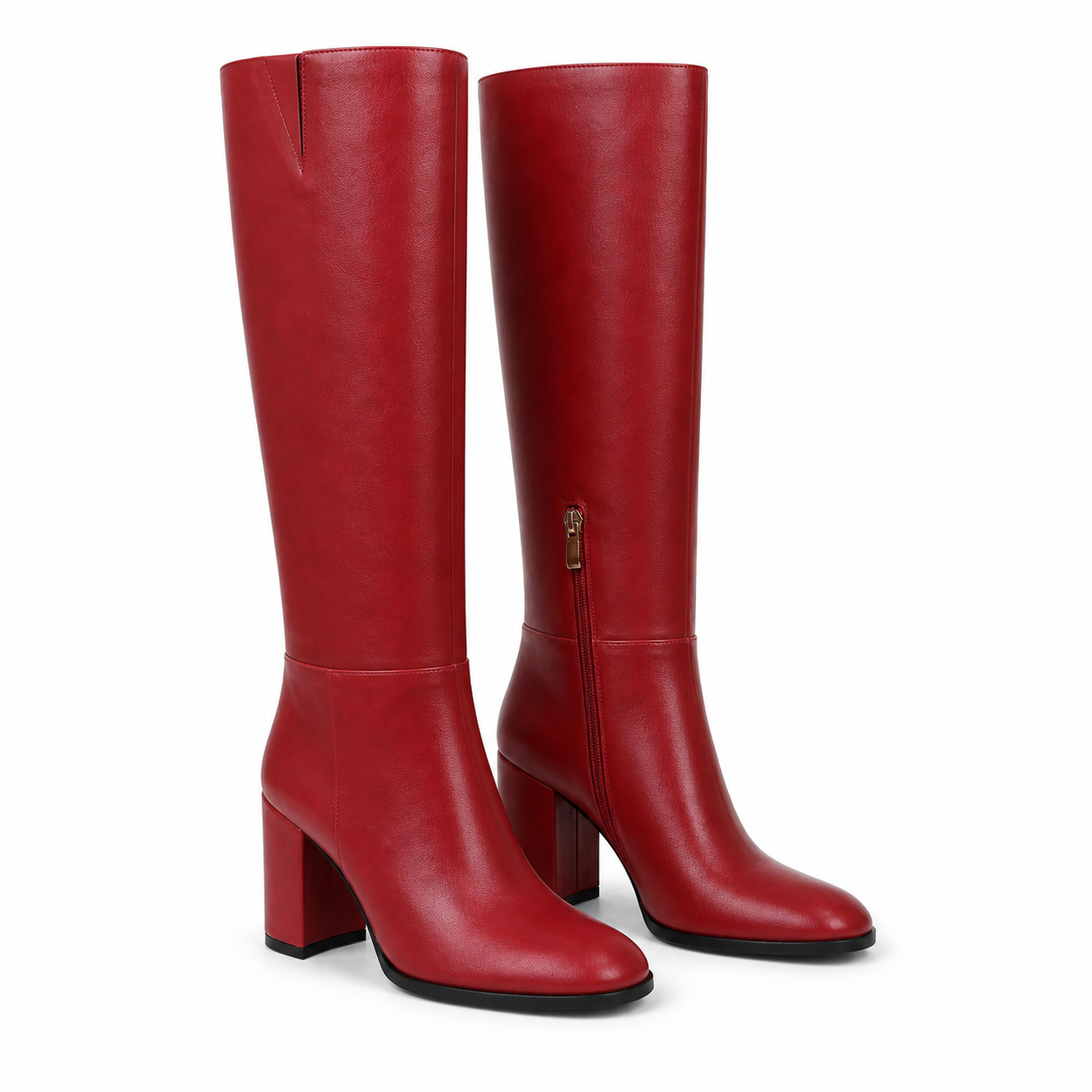 Deep Red Pistoia Leather Block-Heel Boots