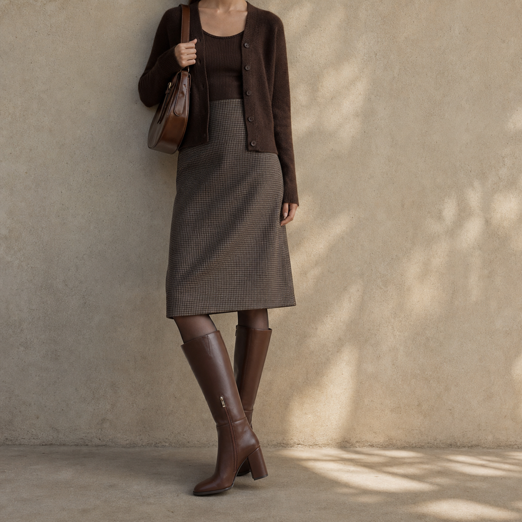 Rich Brown Pistoia Leather Block-Heel Boots lifestyle scene