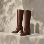 Rich Brown Pistoia Leather Block-Heel Boots styled scene