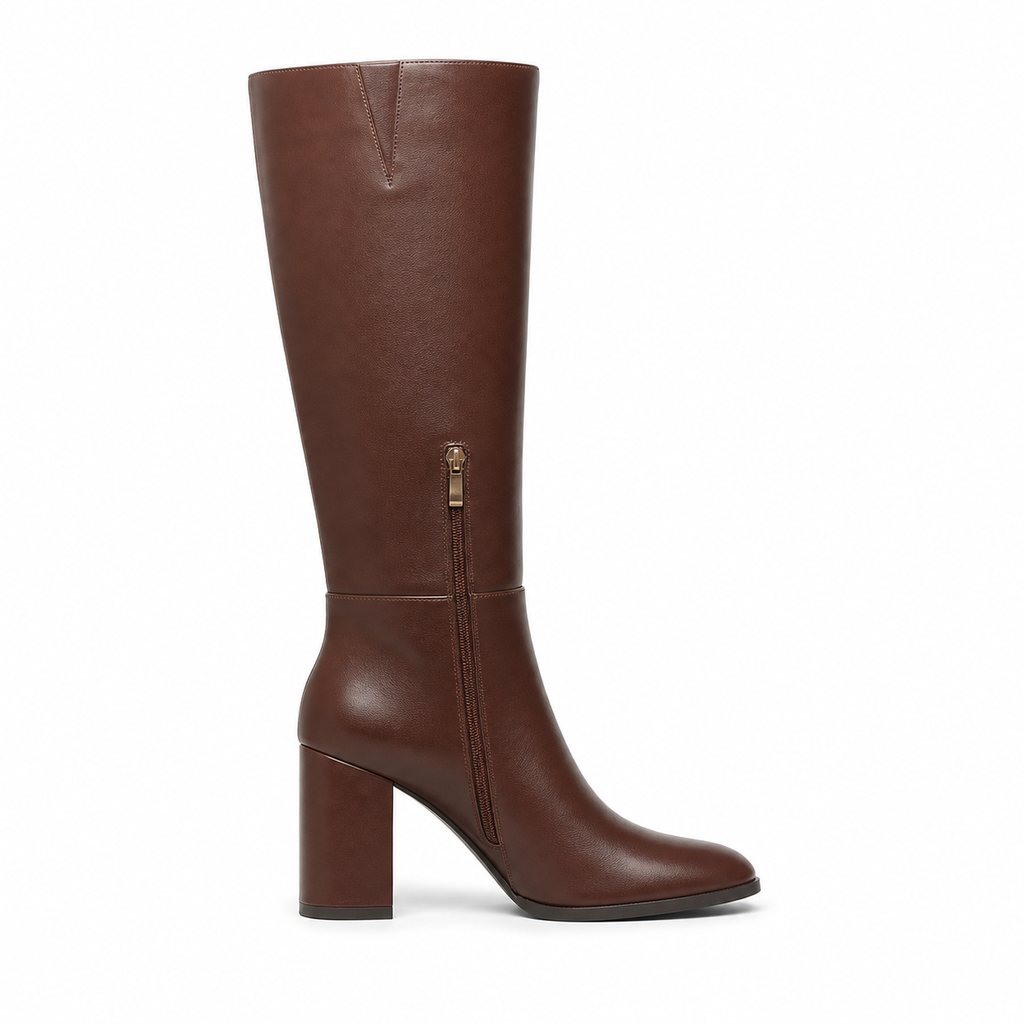 Rich Brown Pistoia Leather Block-Heel Boots side view