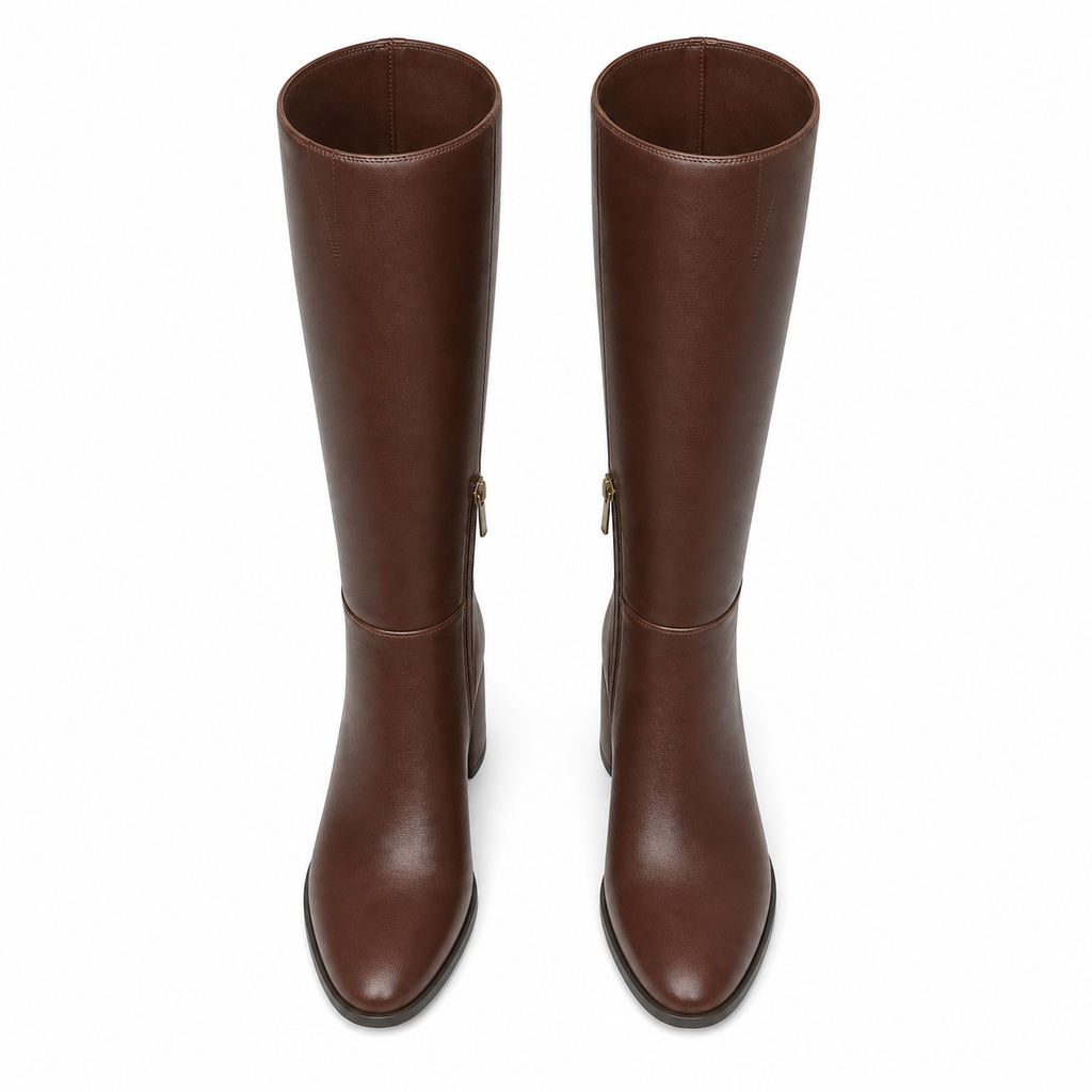 Rich Brown Pistoia Leather Block-Heel Boots top view