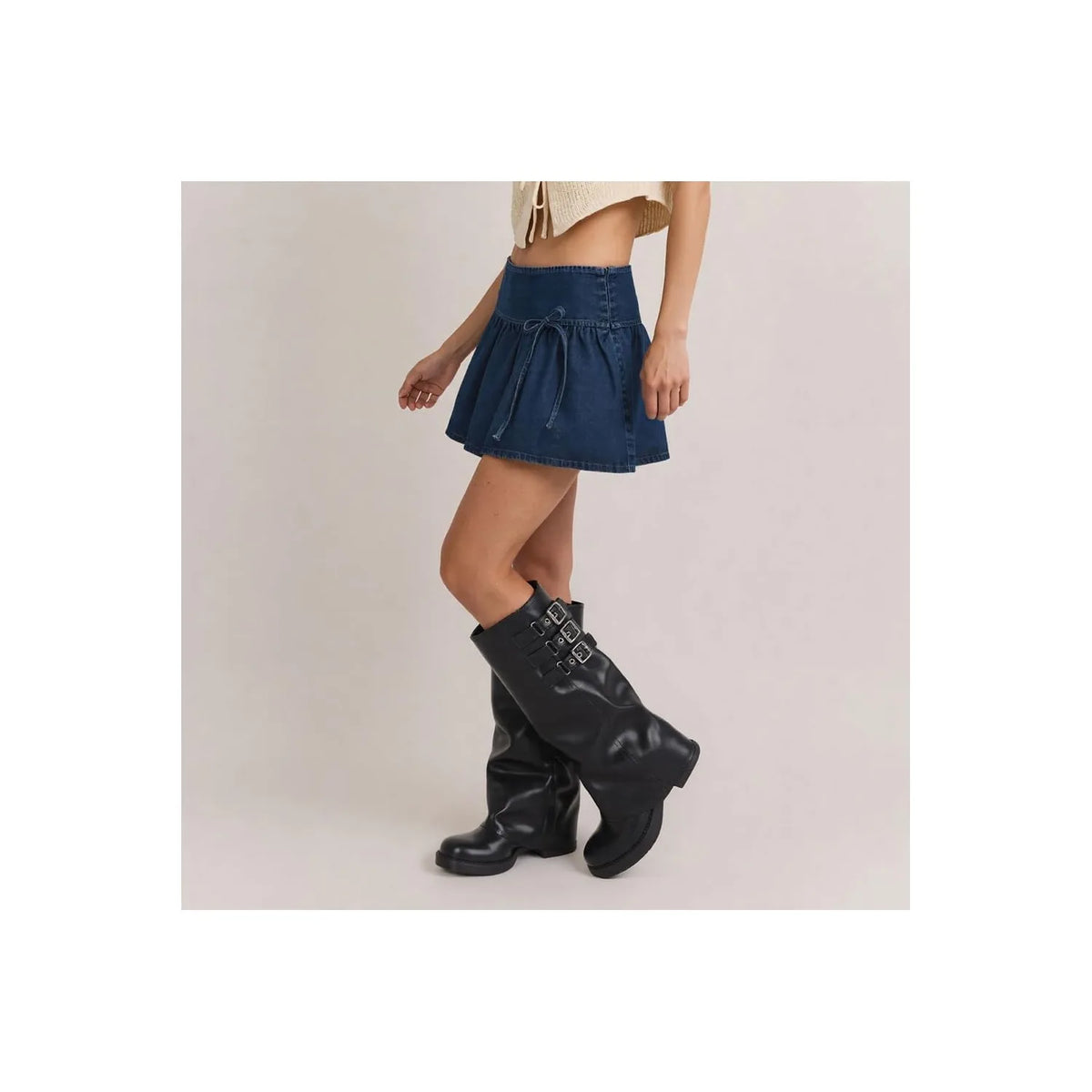 Deep Black Lamego Buckle Block-Heel Boots styled scene