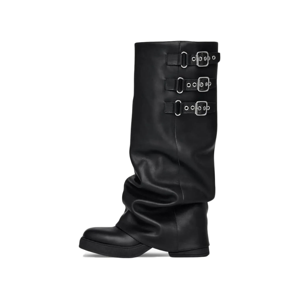 Deep Black Lamego Buckle Block-Heel Boots