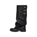 Deep Black Lamego Buckle Block-Heel Boots