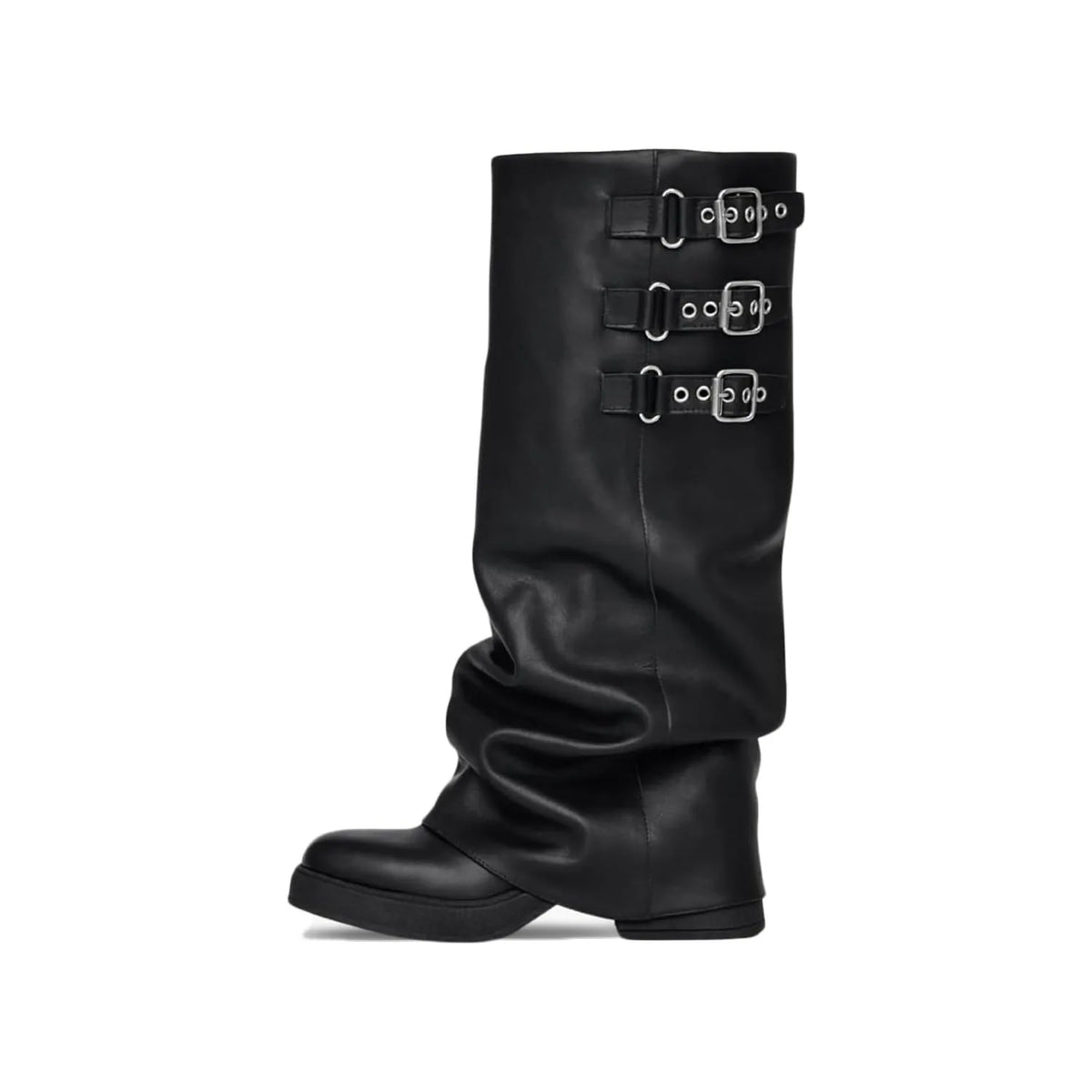 Deep Black Lamego Buckle Block-Heel Boots
