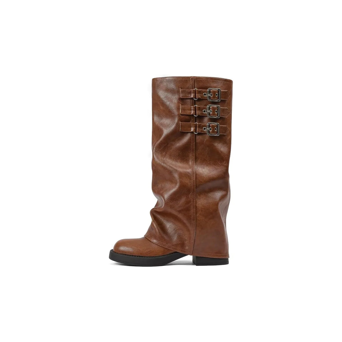 Rich Brown Lamego Buckle Block-Heel Boots