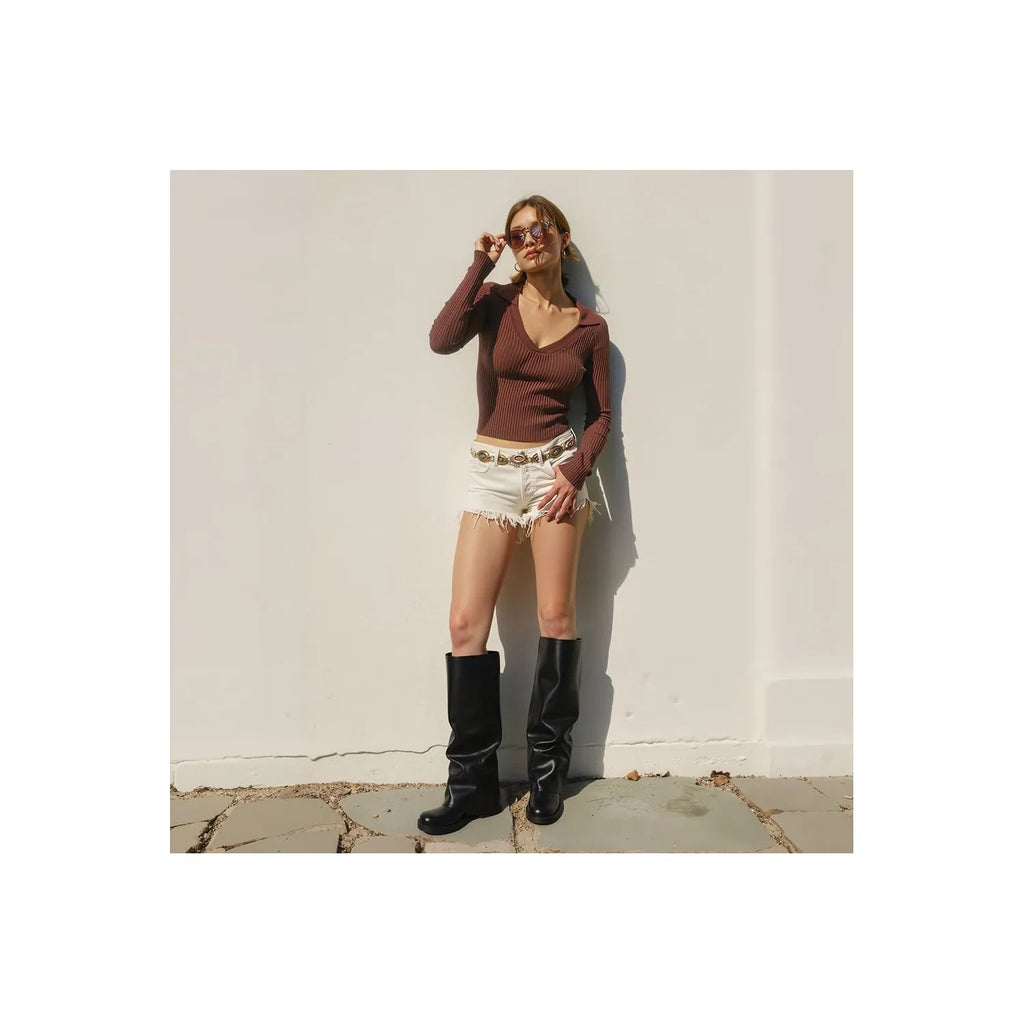 Deep Black Lamego Buckle Block-Heel Boots lifestyle scene