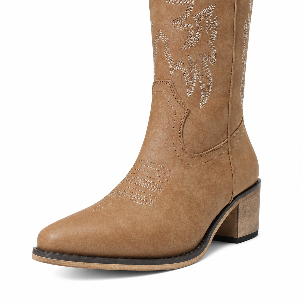 Rich Brown Pavia Leather Knee-High Boots close-up detail