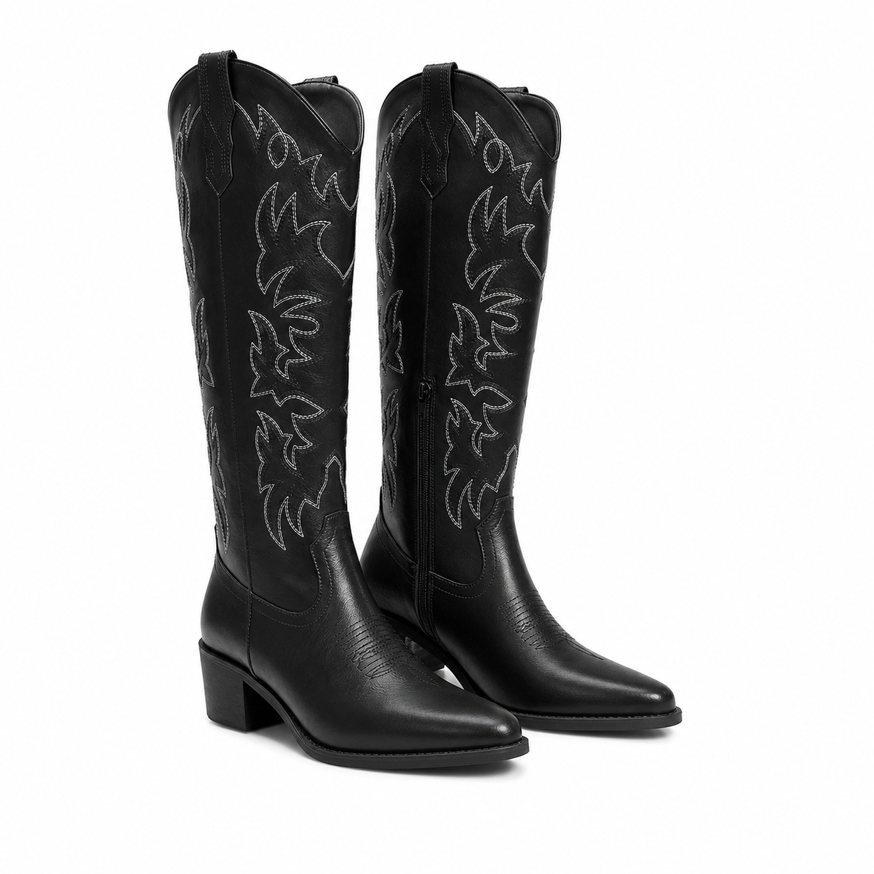 Deep Black Pavia Leather Knee-High Boots