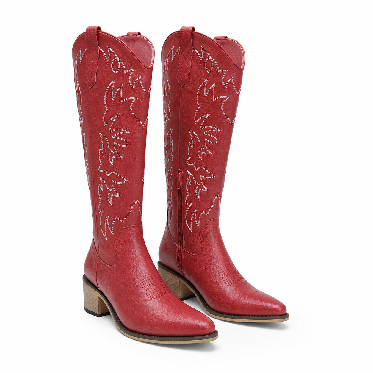 Deep Red Pavia Leather Knee-High Boots