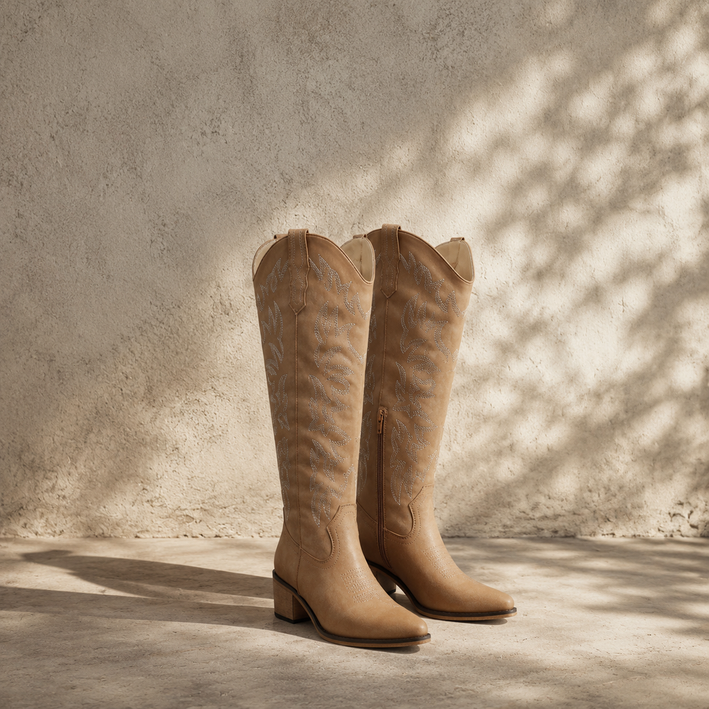 Rich Brown Pavia Leather Knee-High Boots styled scene