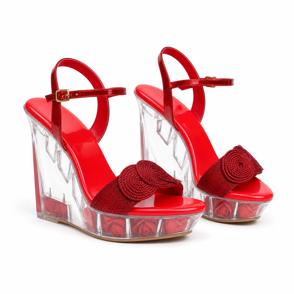 Deep Red Silvia Microfiber Wedge Sandals