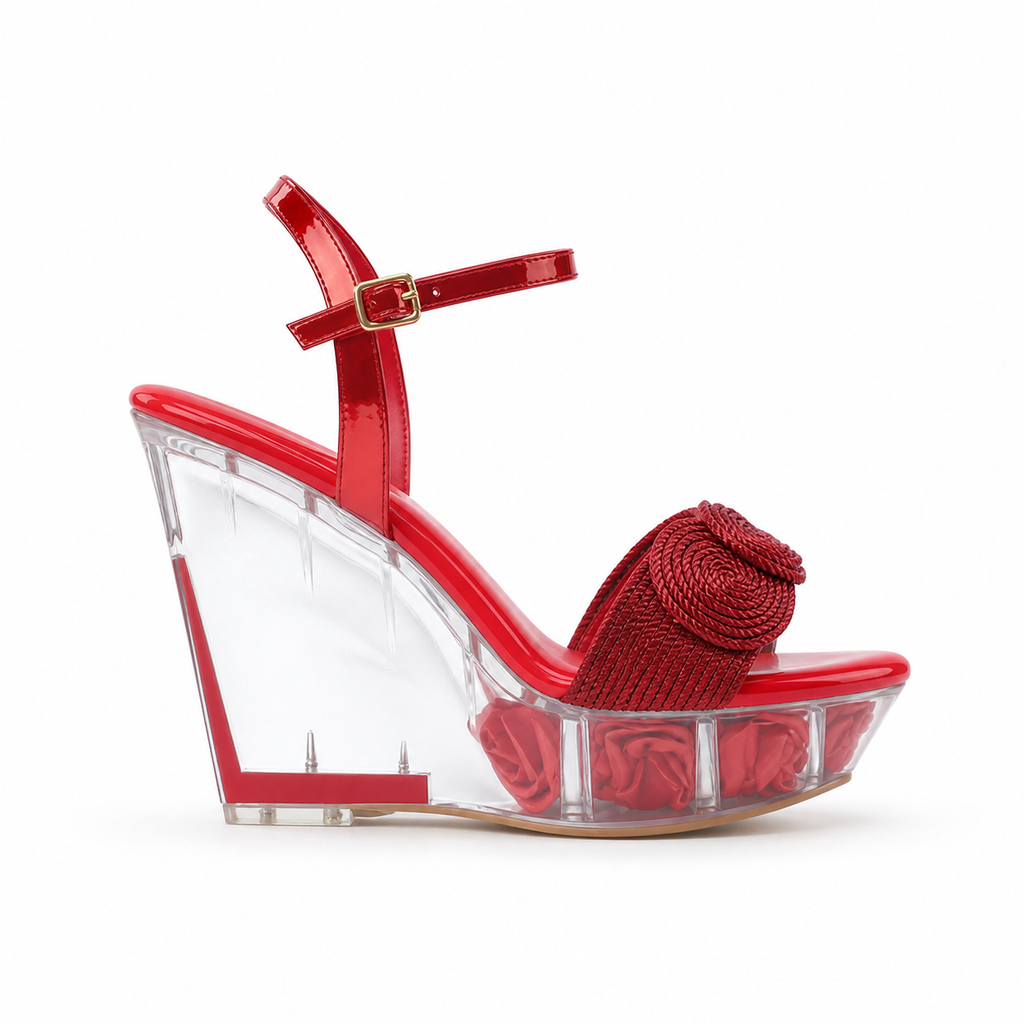 Deep Red Silvia Microfiber Wedge Sandals side view