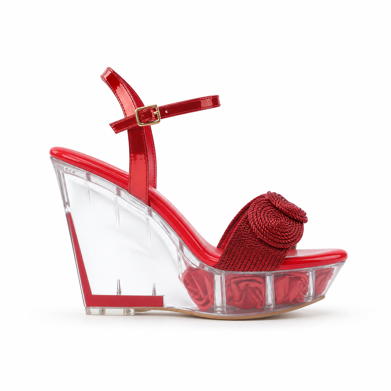 Deep Red Silvia Microfiber Wedge Sandals side view