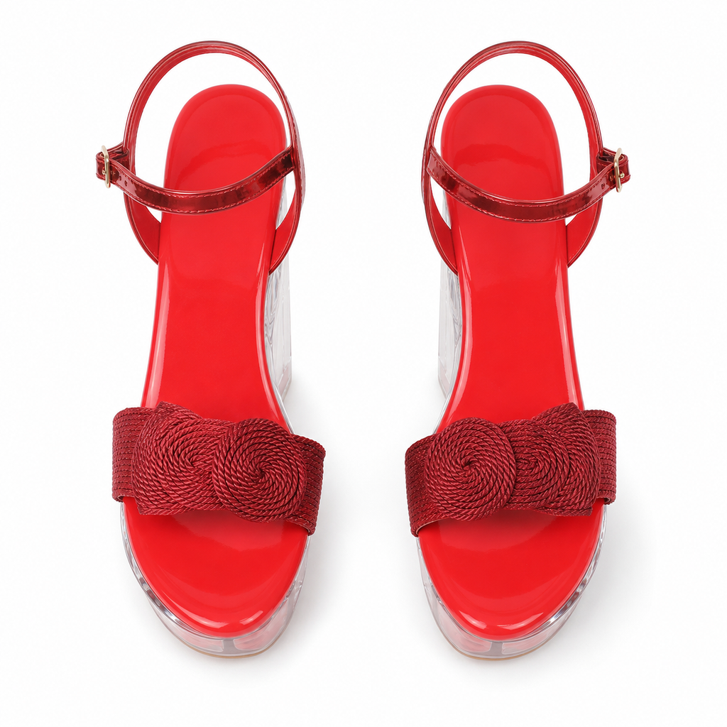 Deep Red Silvia Microfiber Wedge Sandals top view