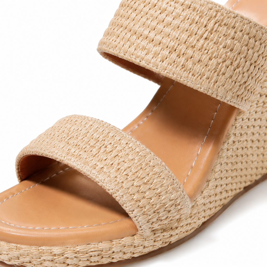Brown Straw Vernazza Straw Platform Sandals close-up detail