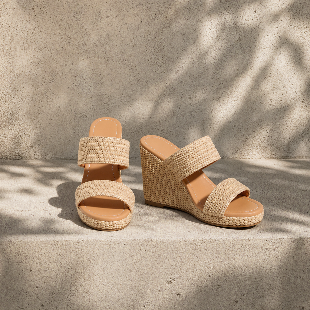 Brown Straw Vernazza Straw Platform Sandals styled scene
