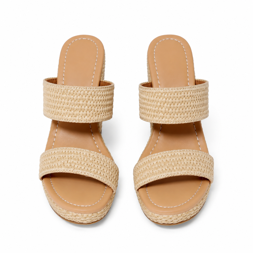 Brown Straw Vernazza Straw Platform Sandals top view