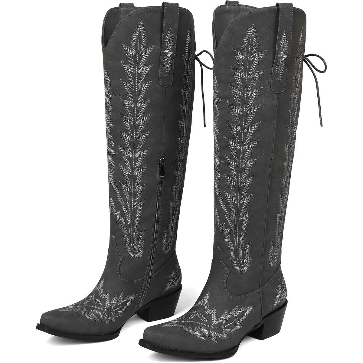 Pebble Grey Mertola Embroidered Knee-High Boots